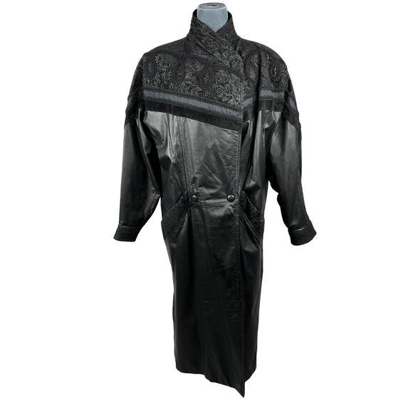 Wilsons Leather Long Trench Coat Jacket Mens Medium Black VTG Lace Suede Lined - Picture 4 of 16